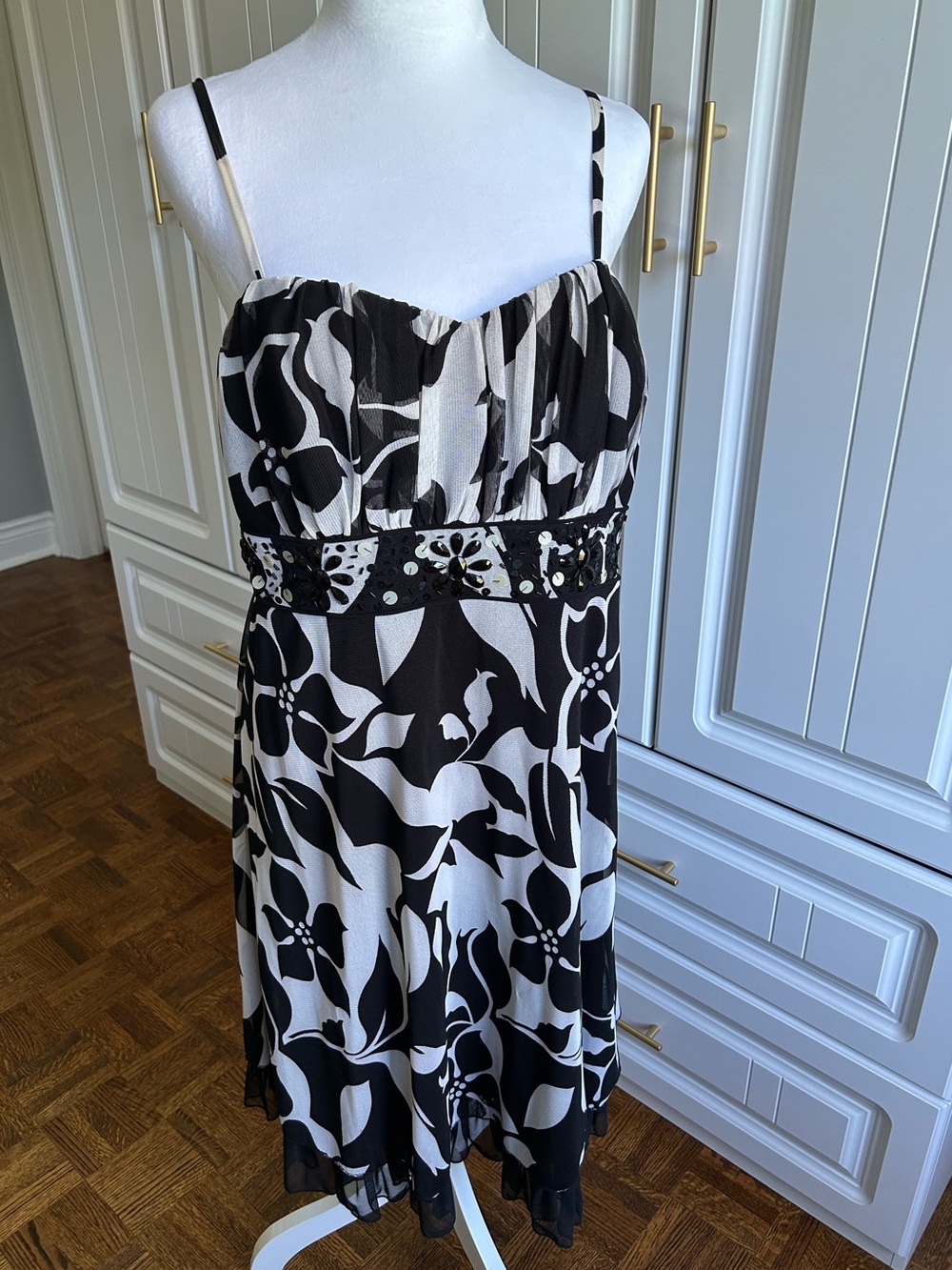Black and White Spaghetti Strap Evening Dress
